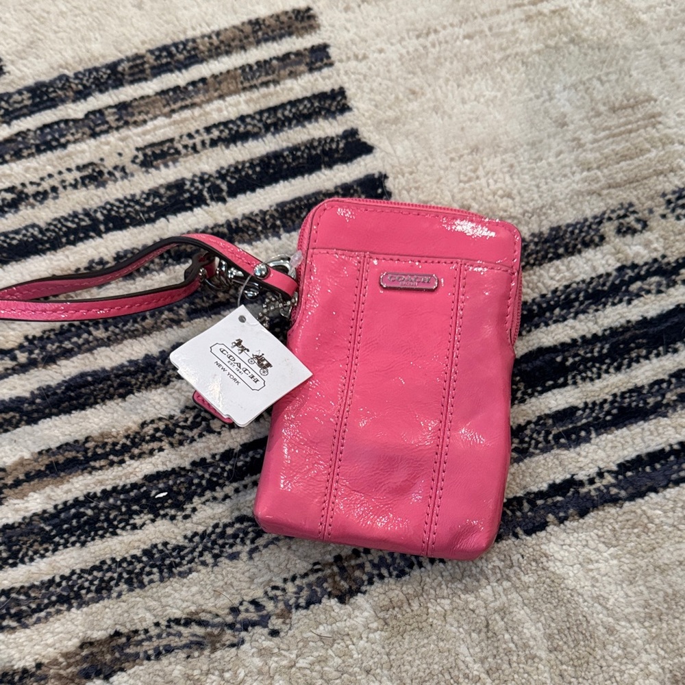 Coach Pink Leather Phone Case with Wrist Strap